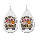Detail of Christmas faux leather teardrop earrings with festive Santa and leopard truck print - 7-Christmas Leopard Truck Teardrop