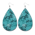 Detailed view of teardrop PU leather earrings with blue and black crackle pattern - 15-Lake Blue Crackle Teardrop