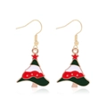 Christmas tree alloy drop oil earrings with festive red and green enamel and gold hooks - Christmas Tree