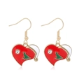 Christmas heart shaped red enamel earrings with green tree pattern and small rhinestone - Christmas Heart