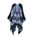 Detailed knit of floral reversible cashmere shawl with thick border and striped pattern - Flower Black