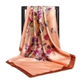 Elegant satin scarf with vibrant butterfly prints and smooth silk-like finish, 90cm square - 90x90cm / Pink Orange/Champagne