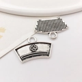 Silver nurse hat and medical trapezoid charms with top loops for DIY jewelry making - Fan Nurse Hat