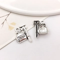 Silver medical syringe and pouch charms for DIY jewelry making in zinc alloy finish - Syringe Type 1