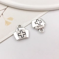 Silver nurse hat charm with black cross for DIY jewelry making and stethoscope bracelet - Nurse Hat