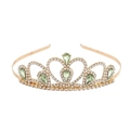 Golden alloy princess crown headband with clear rhinestones and green teardrop crystals - Gold with White and Green Rhinestones