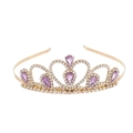 Golden princess tiara with purple teardrop crystals and rhinestones on a white backdrop - Gold with White and Purple Rhinestones