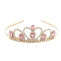 Golden princess crown with sparkling white rhinestones and pink teardrop gems on white background - Gold with White and Pink Rhinestones