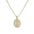 Religious mother of pearl saint pendant necklace in gold with zircon accents - White