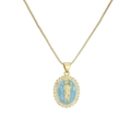 Gold-plated priest pendant necklace with light blue enamel and sparkling crystals - Blue