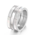 Three-layer stainless steel ring with white shell inlay and Roman numerals - Stacked Kr105205-k / Size 9