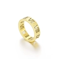 Golden stainless steel Roman numeral cutout ring with brushed industrial finish - US 7 / Gold Brushed Roman Numeral Style (KR92461-K)