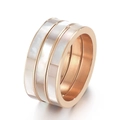 Rose gold multi-layered band ring with white mother of pearl inlay and Roman numerals - Stacked Kr105206-k / Size 7
