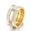 Gold stainless steel multi-layer ring featuring mother of pearl inlay and Roman letters - US 7 / Gold White Mother of Pearl Triple Layer Style (KR105207-K)