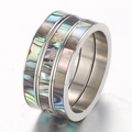 Three-layer stainless steel ring with colorful abalone shell inlay in silver finish - Stacked Kr105209-k / Size 7