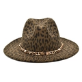 Detailed close-up of leopard print wool fedora hat with gold star metal accent - M (56-58cm) / Army Green
