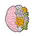 Emaille medische broche met roze hersenen en kleurrijke bloemige longdetails - Hersenen (Roze Bloemen)