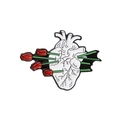 Anatomical heart enamel pin with red tulips and black wings decoration - Heart with Tulips