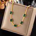 Vintage gold snake chain necklace with five emerald green rectangular zircon pendants - Necklace