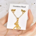 Elegante set di gioielli con collana e orecchini a forma di libellula in acciaio inossidabile - TT-037 Libellula / Oro