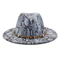 Close-up of snakeskin pattern fedora hat with leopard band and gold star buckle - M (56-58cm) / Blue