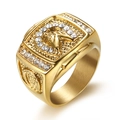 Hip hop gold plated titanium ring featuring a horse head design with white zircon stones - US Size 7 / Gold