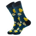 Deep blue crew socks with yellow pear pattern and black reinforced toe and heel - Size 38-45 / Blue Pear