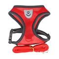 Red breathable mesh pet harness and nylon leash set with adjustable buckles and shield logo - Red