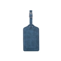 Blue PU leather luggage tag with adjustable strap and transparent window slot - Blue