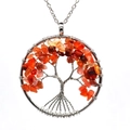 7 Chakra Tree of Life necklace with natural orange crystal chips and silver wire wrap - Red Agate