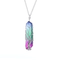Detailed view of silver wire tree of life wrapped on rainbow gradient crystal pendant - Silver Wire Middle Green 7-Color