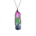 Detail of tree of life wire-wrapped gradient crystal pillar pendant on bronze chain - Antique Bronze Wire Middle Green 7-Color