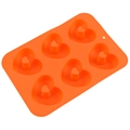 Orange 6-cavity heart-shaped silicone donut mold for baking cakes and cookies - Orange