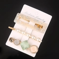 Detailed view of acetate hair clip set with faux pearls and marble resin geometric gems - No.2 Tower Cyan Set