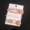Three-piece hair clip set with marble acrylic, pearls, and geometric pins on a card - Double Teardrop Style (No. 4) / 3-Pack / Rose Gold