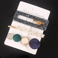 Three-piece hair clip set featuring marble acetate, pearls, and colorful geometric icons - Double Square Style (No. 7) / 3-Pack / Dark Blue Ink Green