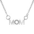 Silver MOM letter necklace with white zircon stone pendant on a delicate chain - Silver MOM Letter (2135)