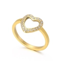 Bague cœur évidé dorée minimaliste avec pavé de cristaux blancs étincelants pour femme - US 7 / Or (KR101162-K)