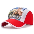 Gorra de béisbol roja y blanca para niños con estampado de dinosaurio sublimado - Rojo