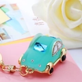 Sky blue crystal car keychain with gold trim and rhinestones for women gift - Crystal Car Blue