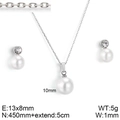 Elegante conjunto de collar y pendientes de perlas con acabado plateado de 18K - Conjunto de Collar y Pendientes (KS132774-Z) / Color Acero