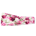 Elastic wide headband for women featuring pink rose floral print on white soft fabric - Pink Rose