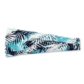 Blue tropical palm leaf print yoga headband with moisture-wicking wide twist design - Lake Blue Palm Leaf
