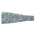 Bohemian floral wide yoga headband with teal flower print and stylish knot detail - Cyan Blue Floral