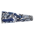 Floral print wide yoga headband with blue and black botanical patterns on white fabric - White Blue Black Floral