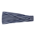 Elastic yoga headband with blue and white zigzag patterns and a twist knot style - Navy White Zigzag