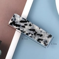Detail of 8.5cm acetate hair clip with marble pattern showing specific product dimensions - 8# Black and White Pearl Acetate Spring Clip