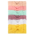 Pack de 6 diademas de nailon suave con lazos para bebé en varios colores pastel - Set A (Rosa Nude+Rosa+Verde Menta+Lavanda+Blanco+Amarillo Brillante)