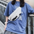 Marsupio in tela bianca stile giapponese con tracolla nera regolabile per uso casual - Bianco
