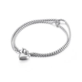 Elegant double-layered silver stainless steel bracelet featuring a polished heart pendant - Polished Heart(KB130338-Z)